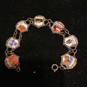 Antique shield Bracelet Germany silver? Silver plate? Enameled Bracelet